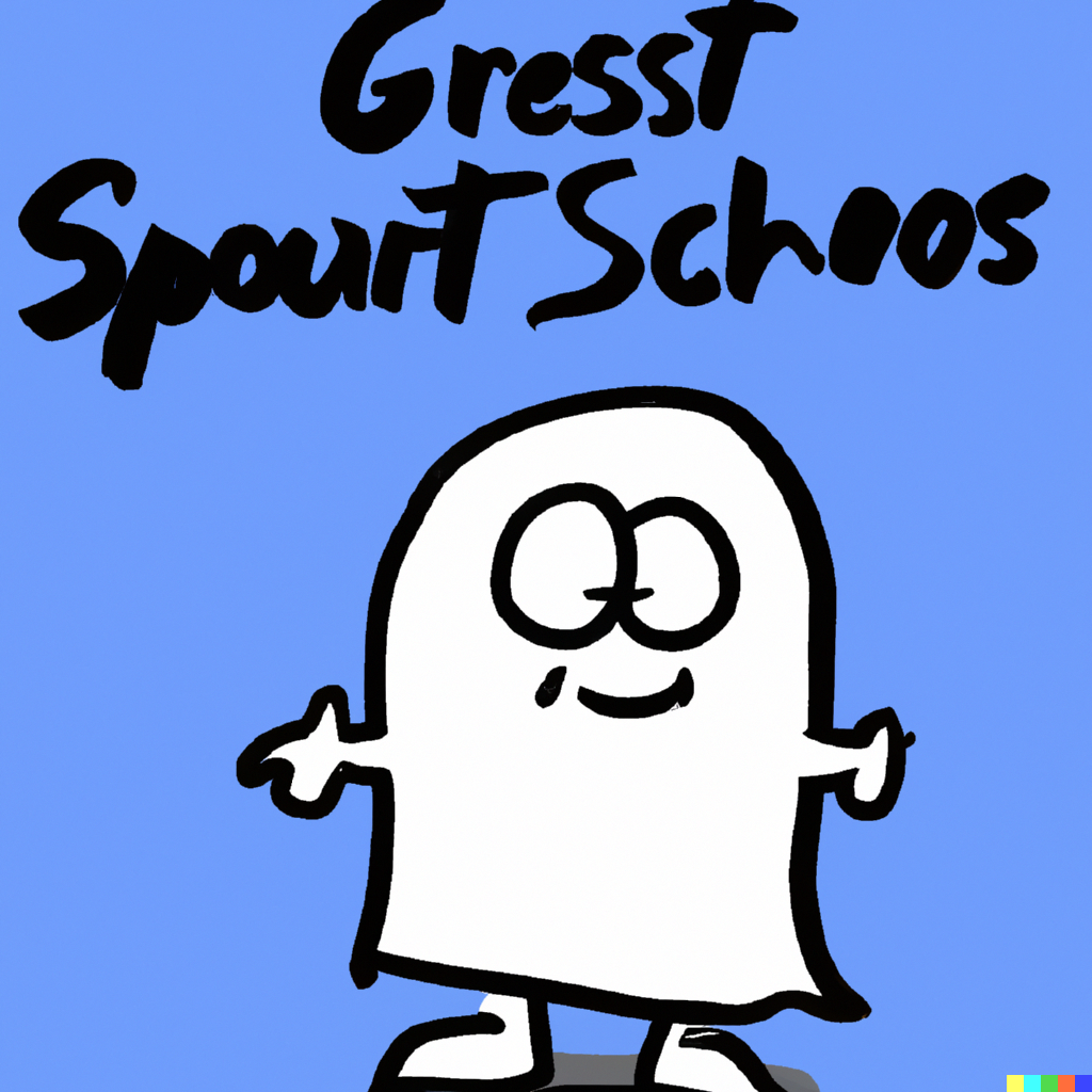 Cartoon ghost with nonsense caption.